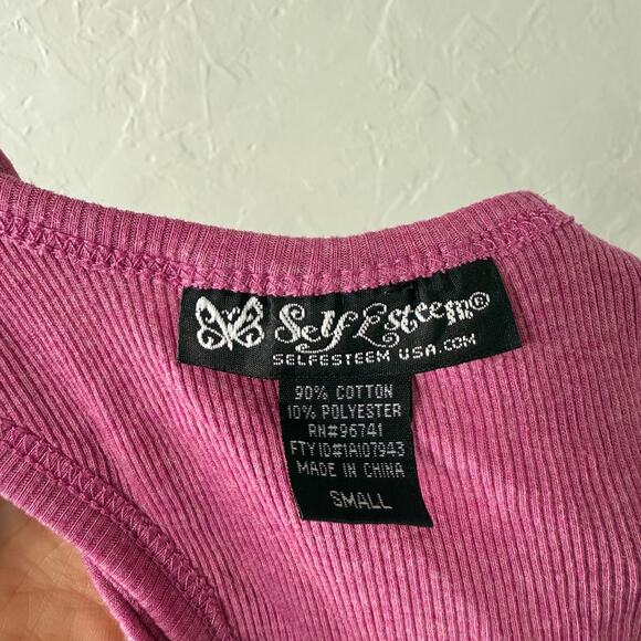 Vintage Y2k Self Esteem Tank Top Shirt M Butterfly Cotton Print Ribbed Knit Y10 - Picture 5 of 5